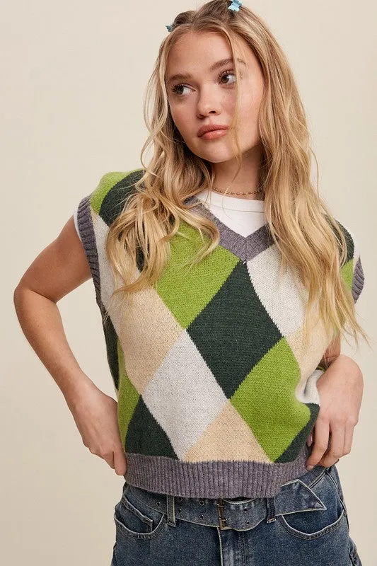 90's Style Argyle Sweater Vest