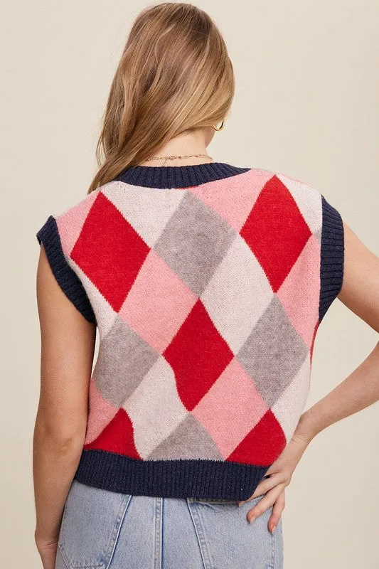 90's Style Argyle Sweater Vest