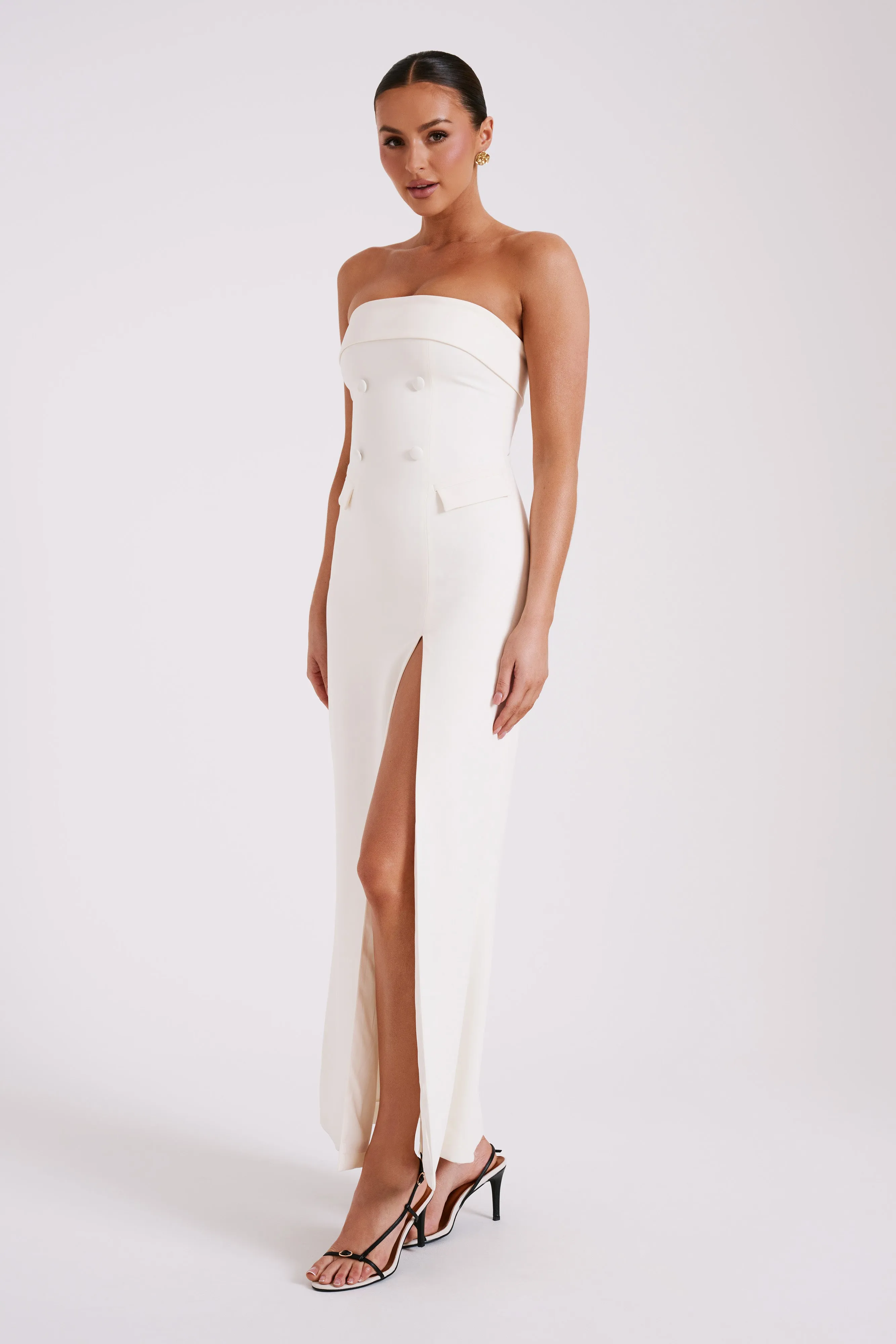 Abbie Strapless Suiting Maxi Dress - Ivory