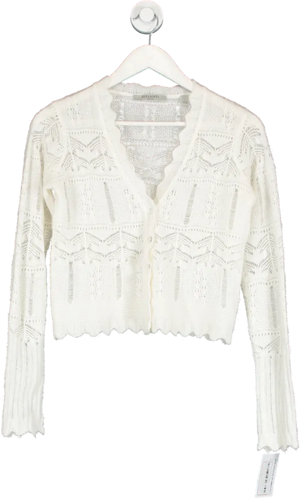 All Saints White Vanessa Lace Scallop Edge Cardigan UK S