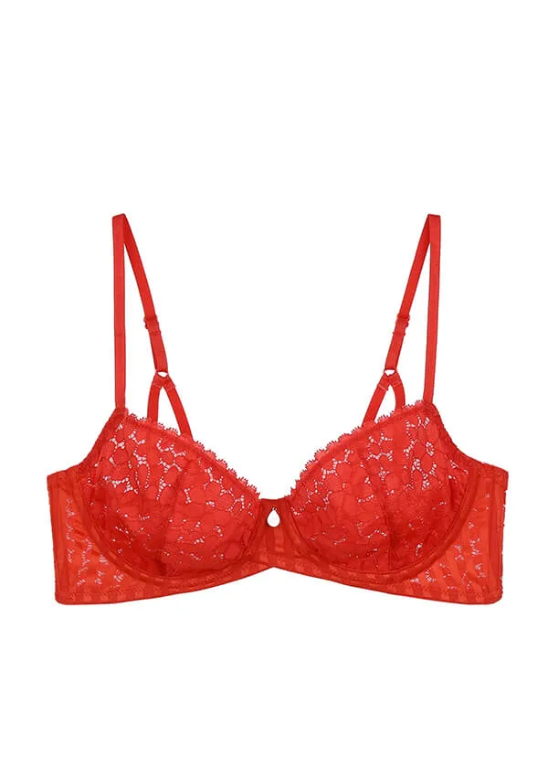 AMINA Plus Unlined Red Lace Bra