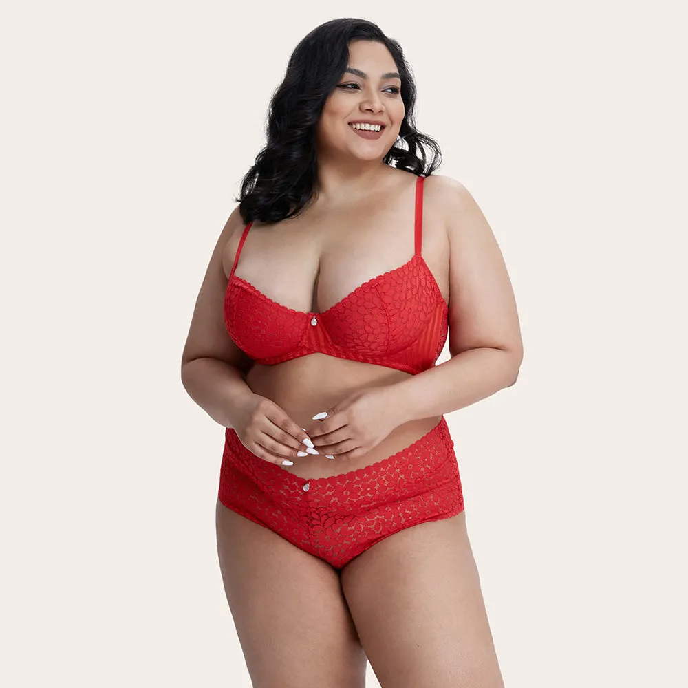 AMINA Plus Unlined Red Lace Bra