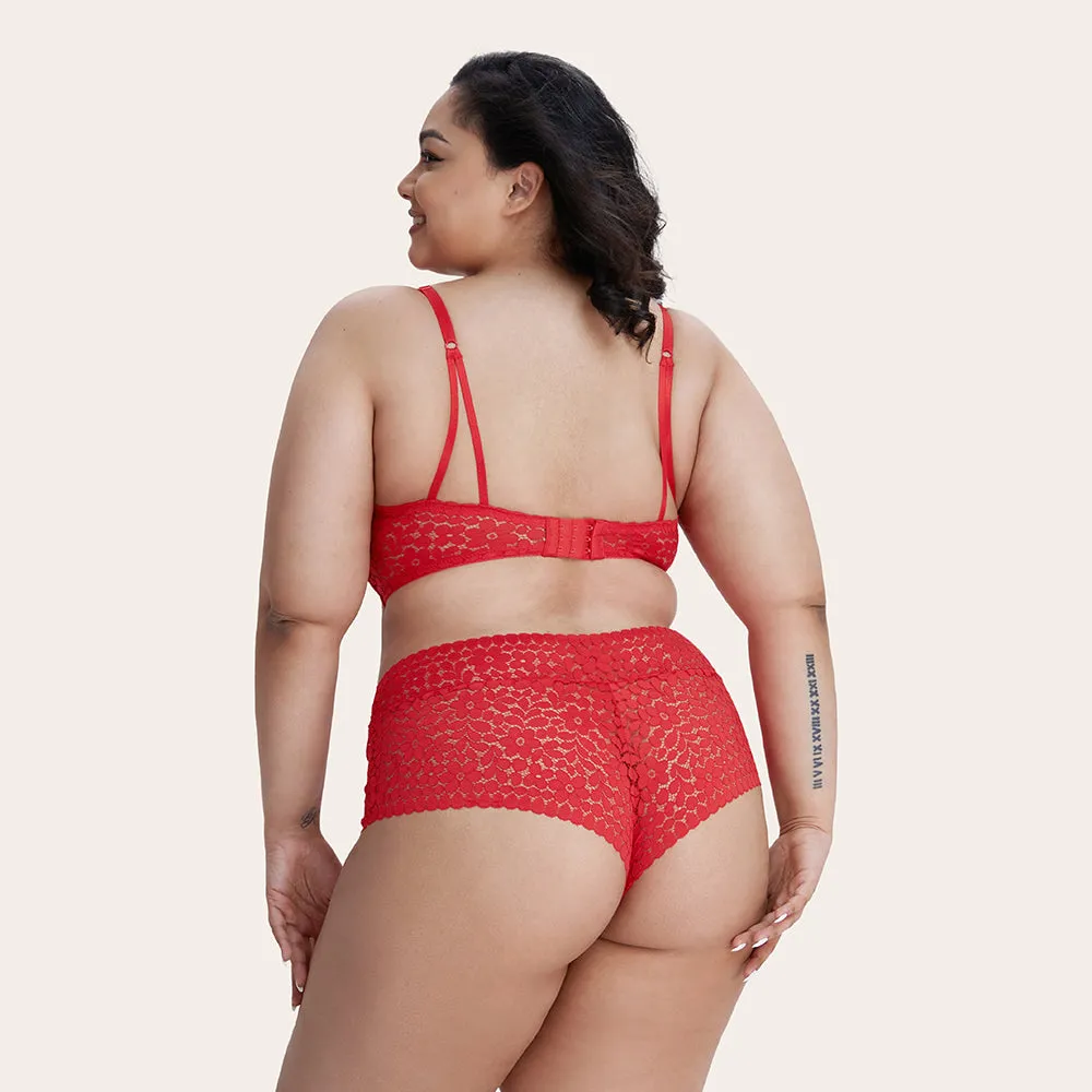 AMINA Plus Unlined Red Lace Bra