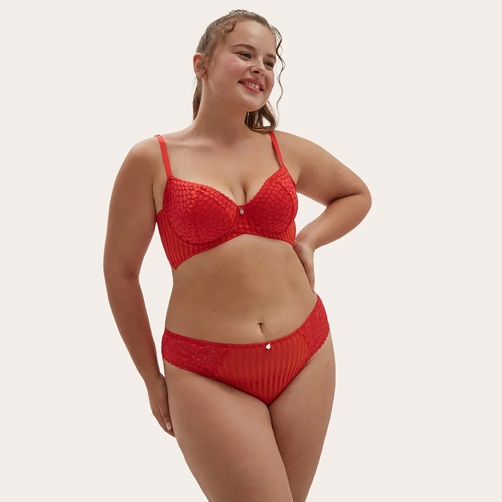 AMINA Plus Unlined Red Lace Bra