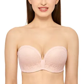 Apricot Pink Lace Slightly Lined Underwire Lift Strapless Bra for Women