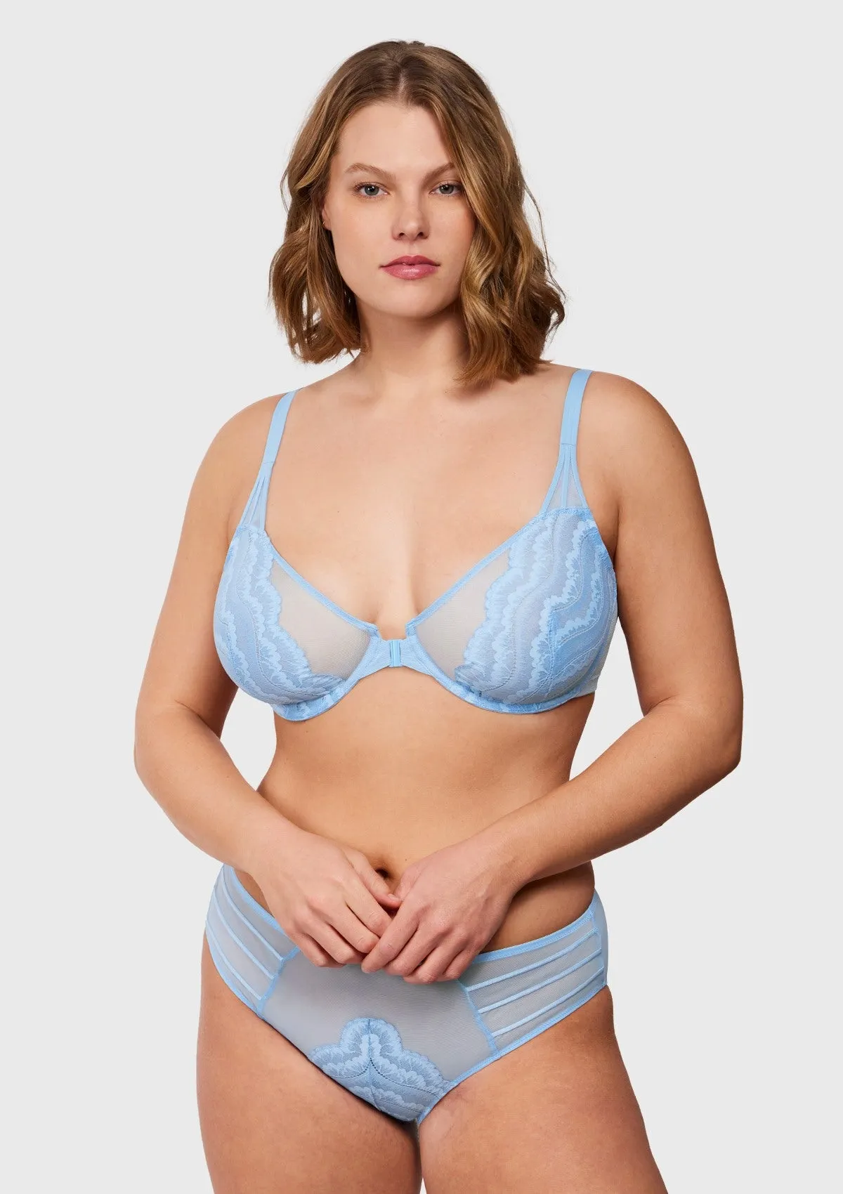 Aqua Passion Front-Close Unlined Lace Bra