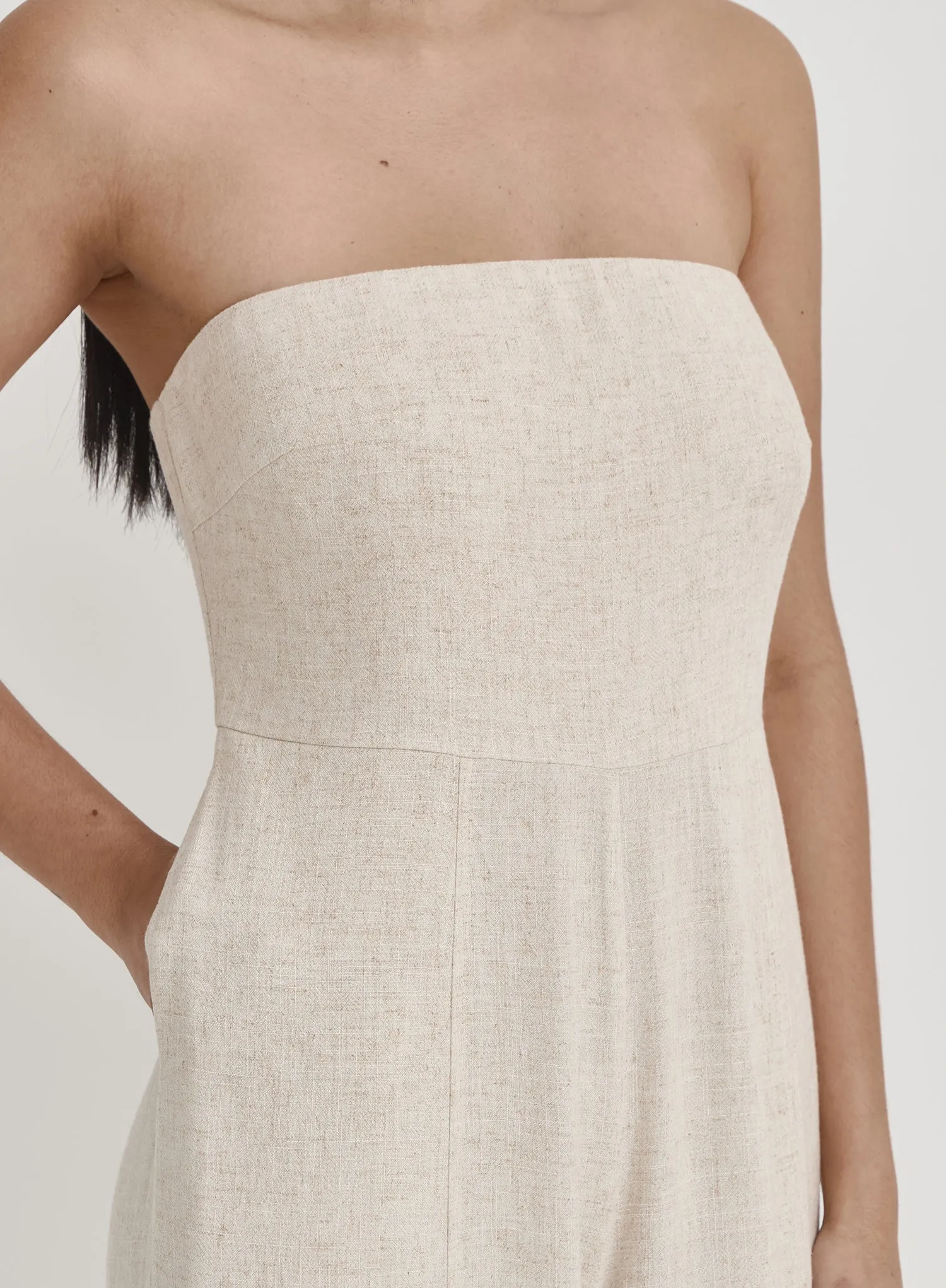 Beige Linen Bandeau Jumpsuit- Constance