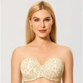 Beige Panthera Floral Non-Padded Strapless Underwire Bra for Women