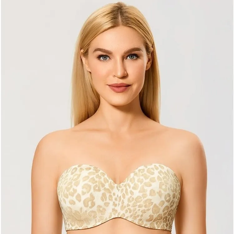 Beige Panthera Floral Non-Padded Strapless Underwire Bra for Women