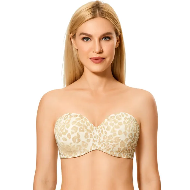 Beige Panthera Floral Non-Padded Strapless Underwire Bra for Women