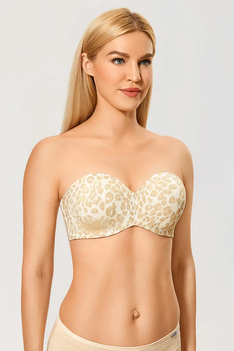 Beige Panthera Floral Non-Padded Strapless Underwire Bra for Women