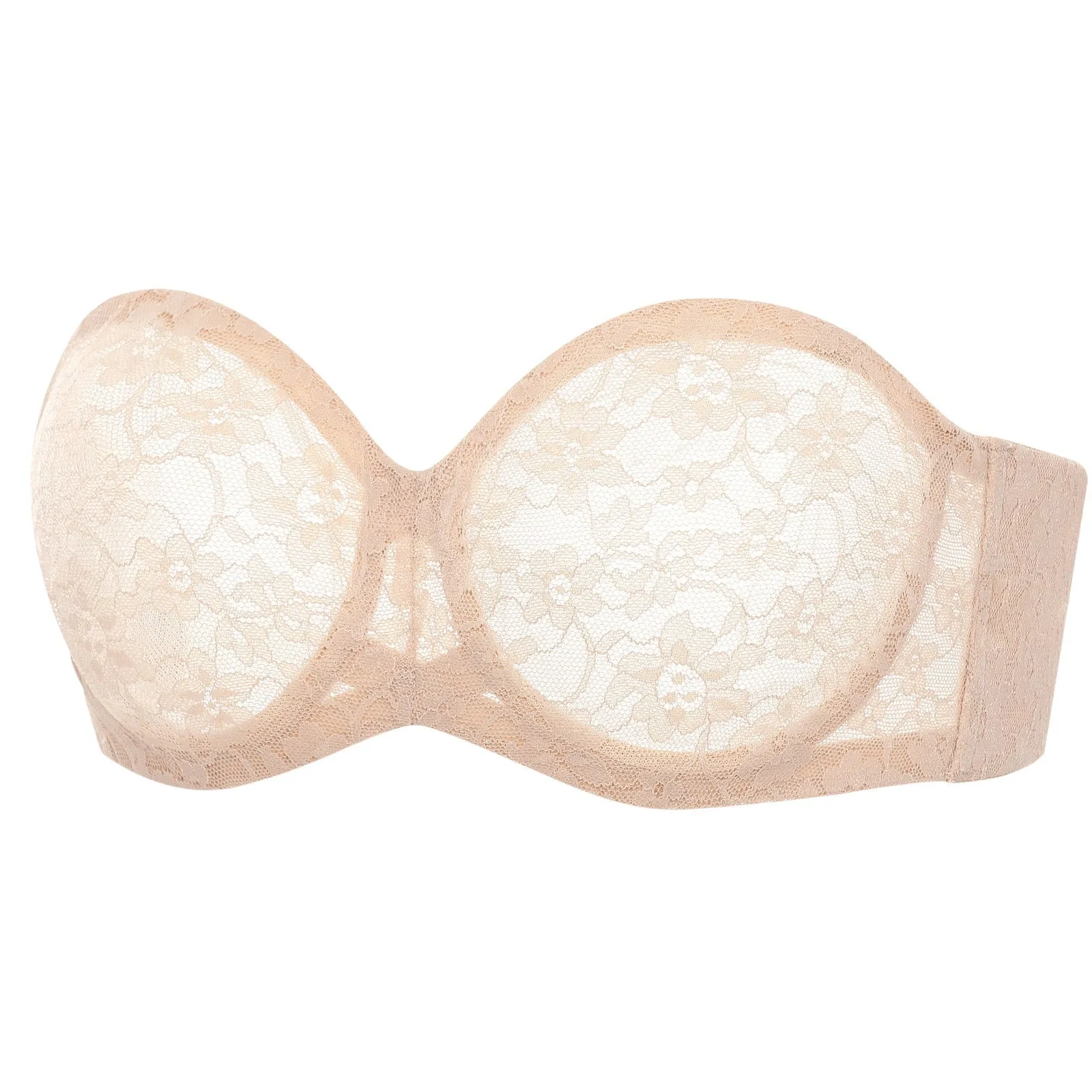 Beige Sexy Transparent Lace Underwire Strapless Minimizer Bra for Women