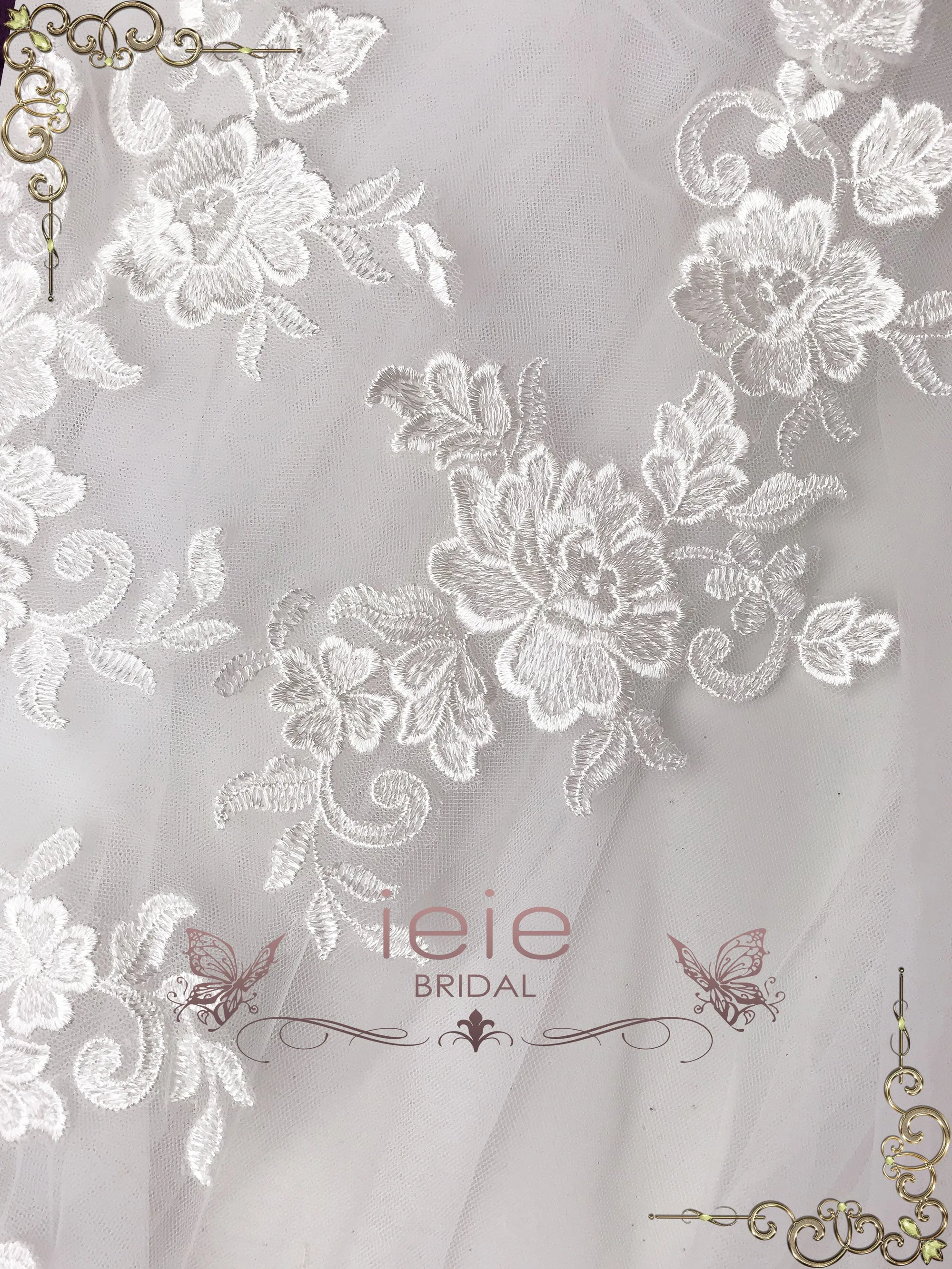 Chapel Length Lace Edge Bridal Wedding Veil with Blusher VG1016