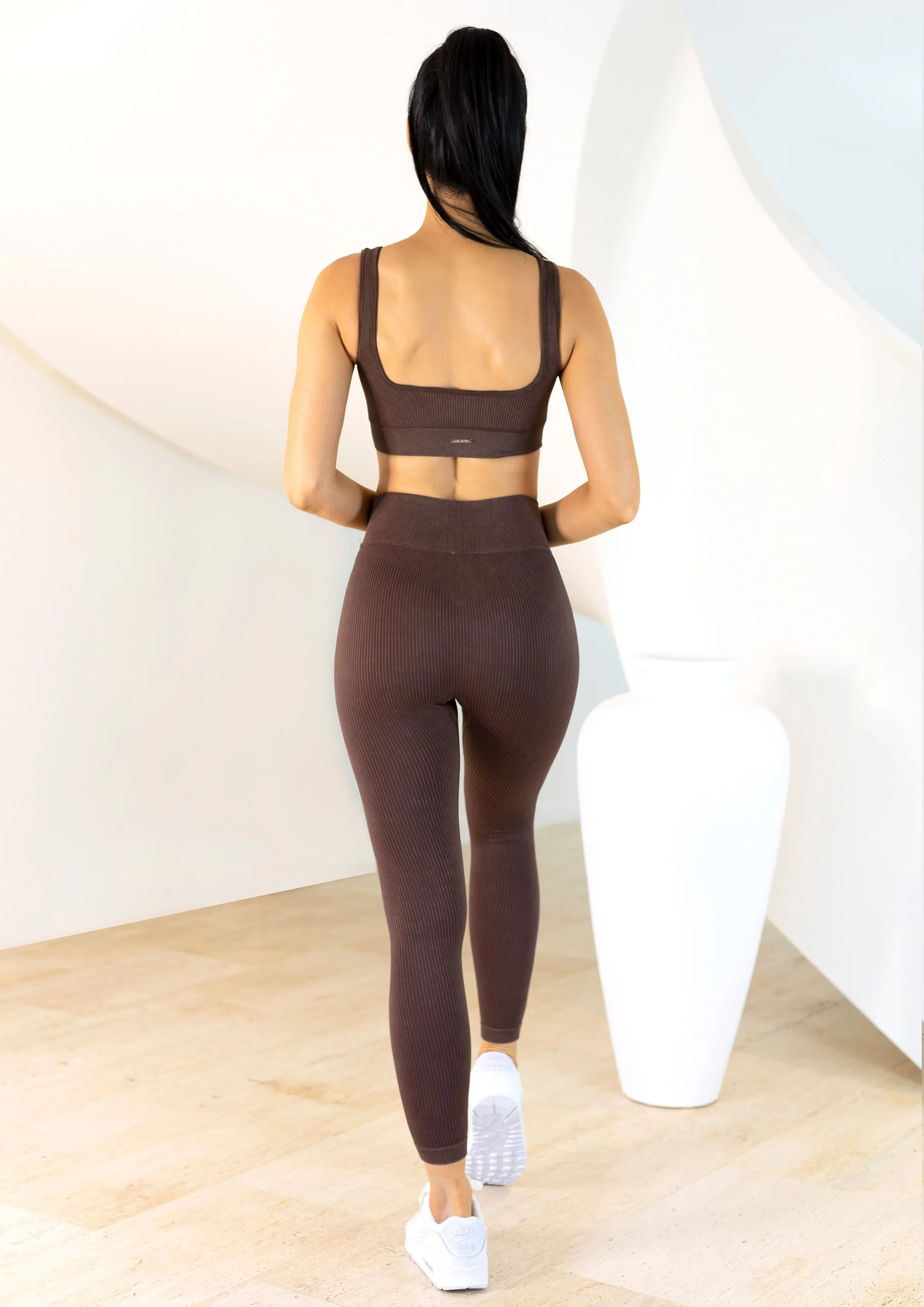 Coffee Ribbed Seamless Sports Bra