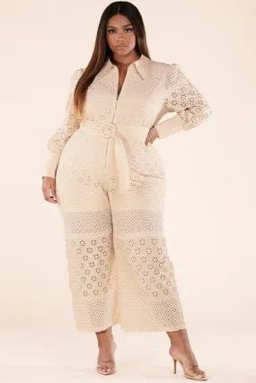 Cream Eyelet Crochet Jumpsuit