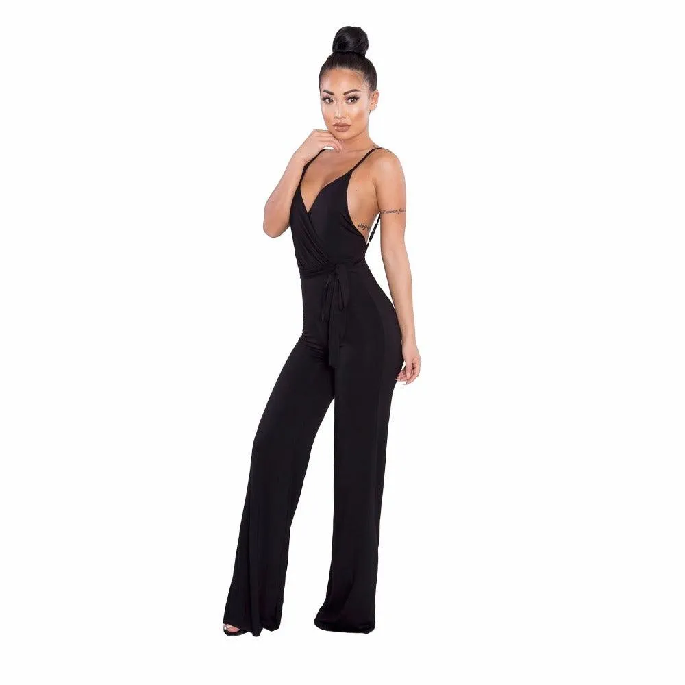 CRISSCROSS BACKLESS WRAP JUMPSUIT