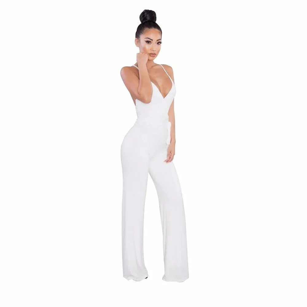 CRISSCROSS BACKLESS WRAP JUMPSUIT