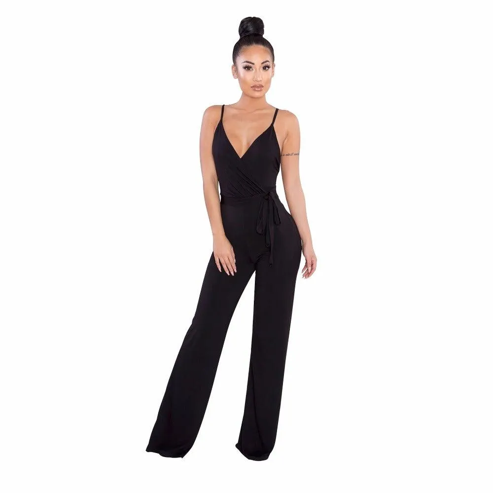 CRISSCROSS BACKLESS WRAP JUMPSUIT