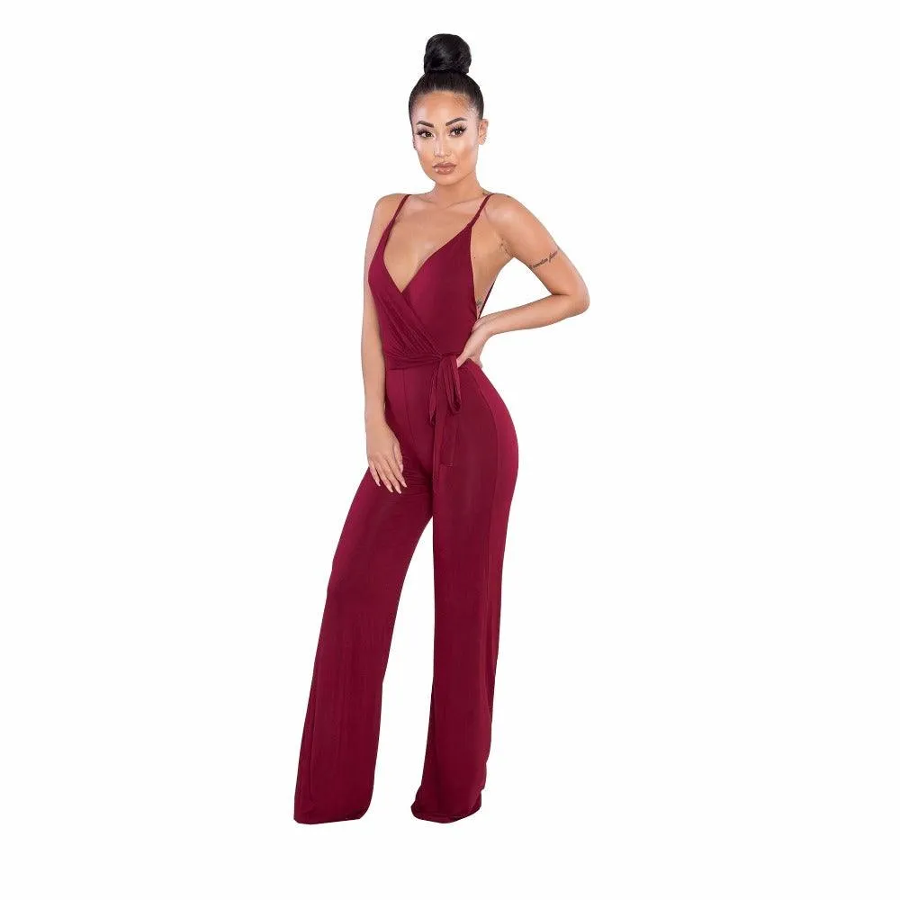 CRISSCROSS BACKLESS WRAP JUMPSUIT