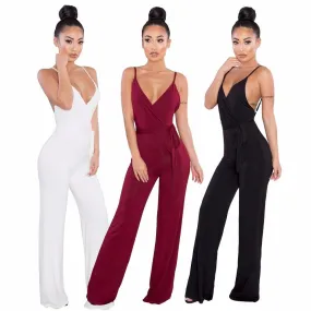 CRISSCROSS BACKLESS WRAP JUMPSUIT