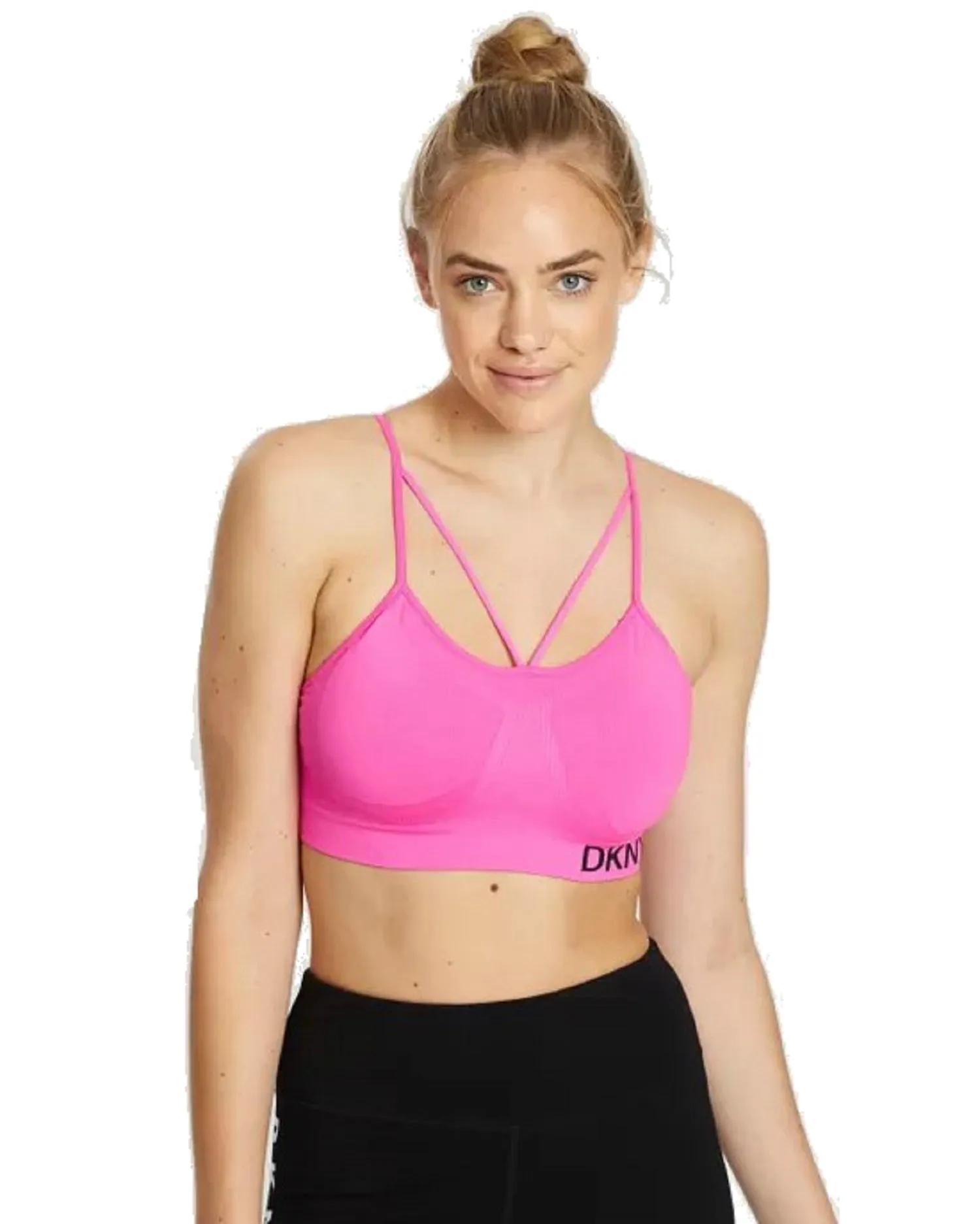 DKNY Women's Sport Seamless Strappy Low-Impact Sports Bra, Pink, XS