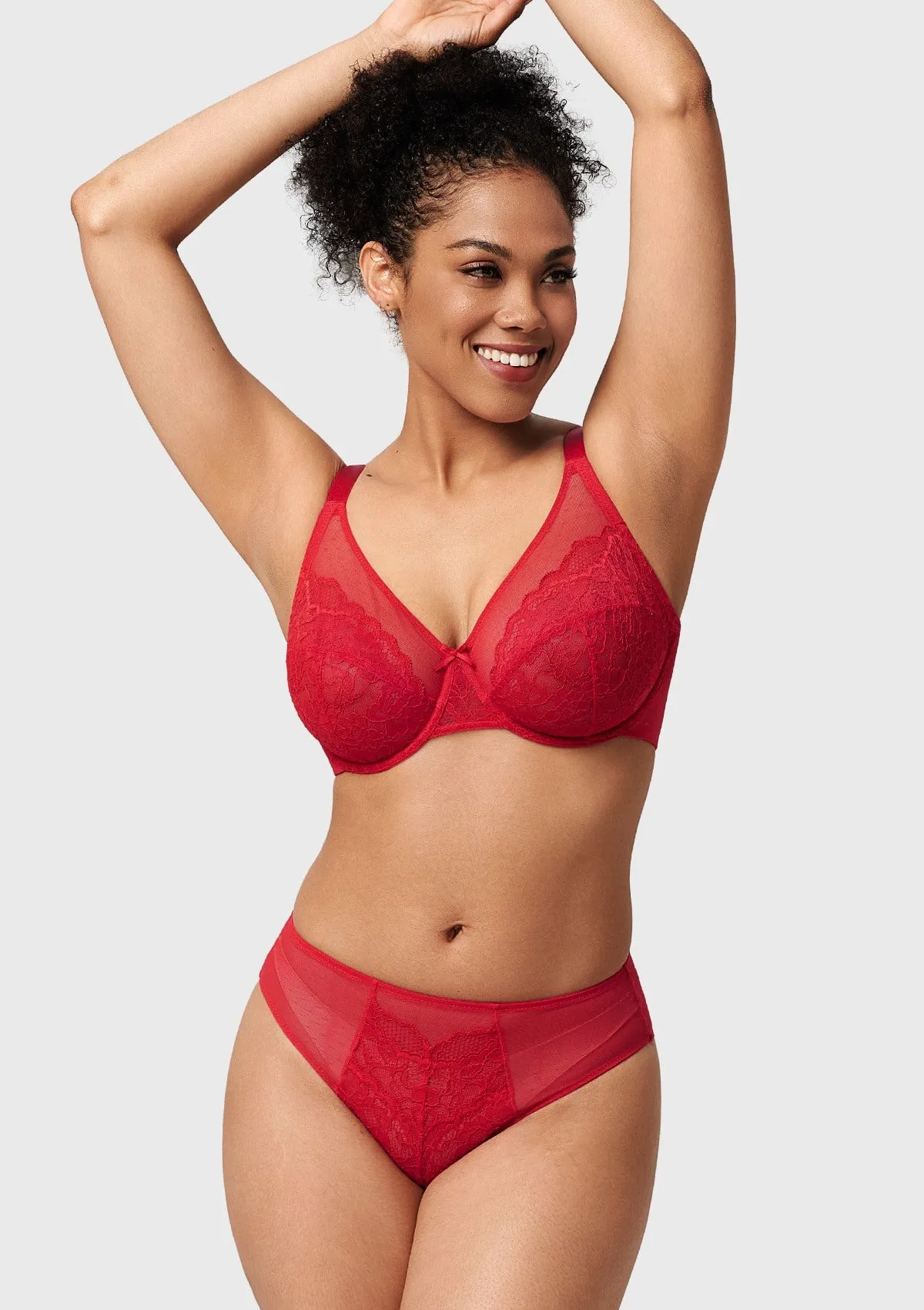 Enchante Red Lace Unlined Full Coverage Underwire Bra