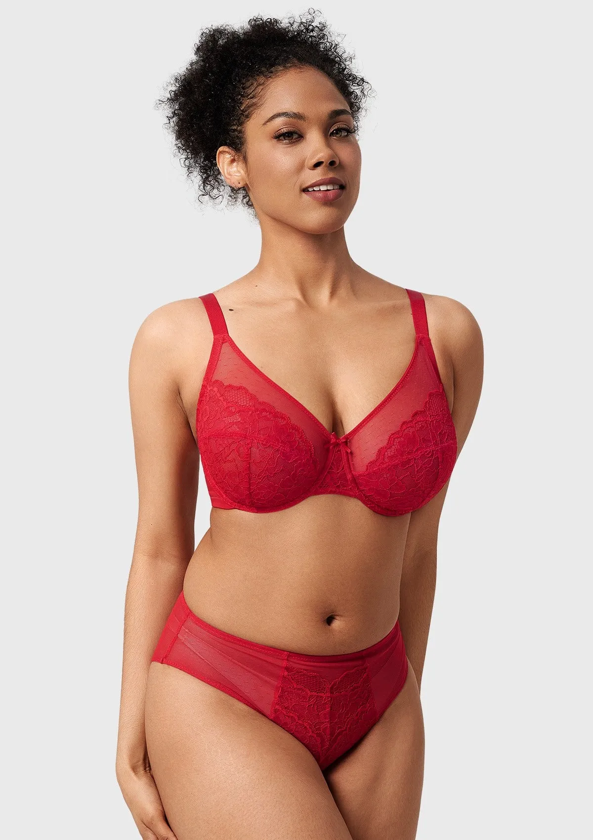 Enchante Red Lace Unlined Full Coverage Underwire Bra