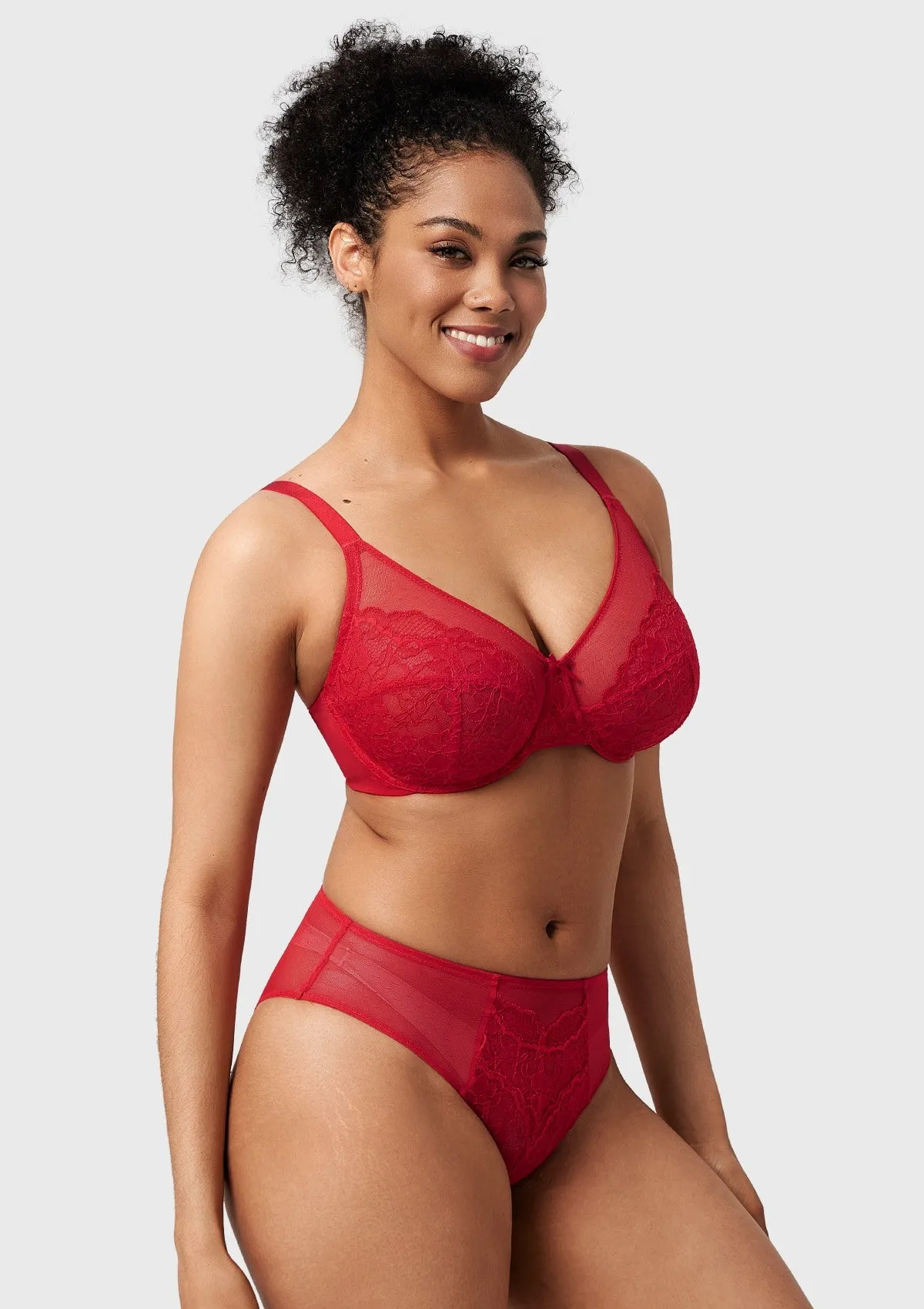 Enchante Red Lace Unlined Full Coverage Underwire Bra