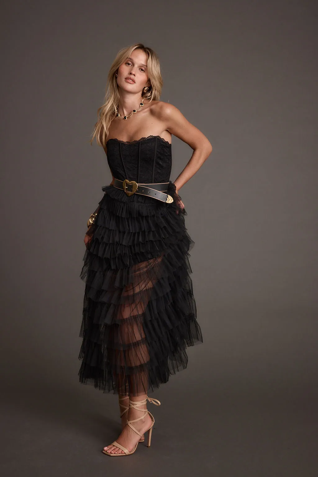 Esme Black Tulle Strapless Maxi Dress