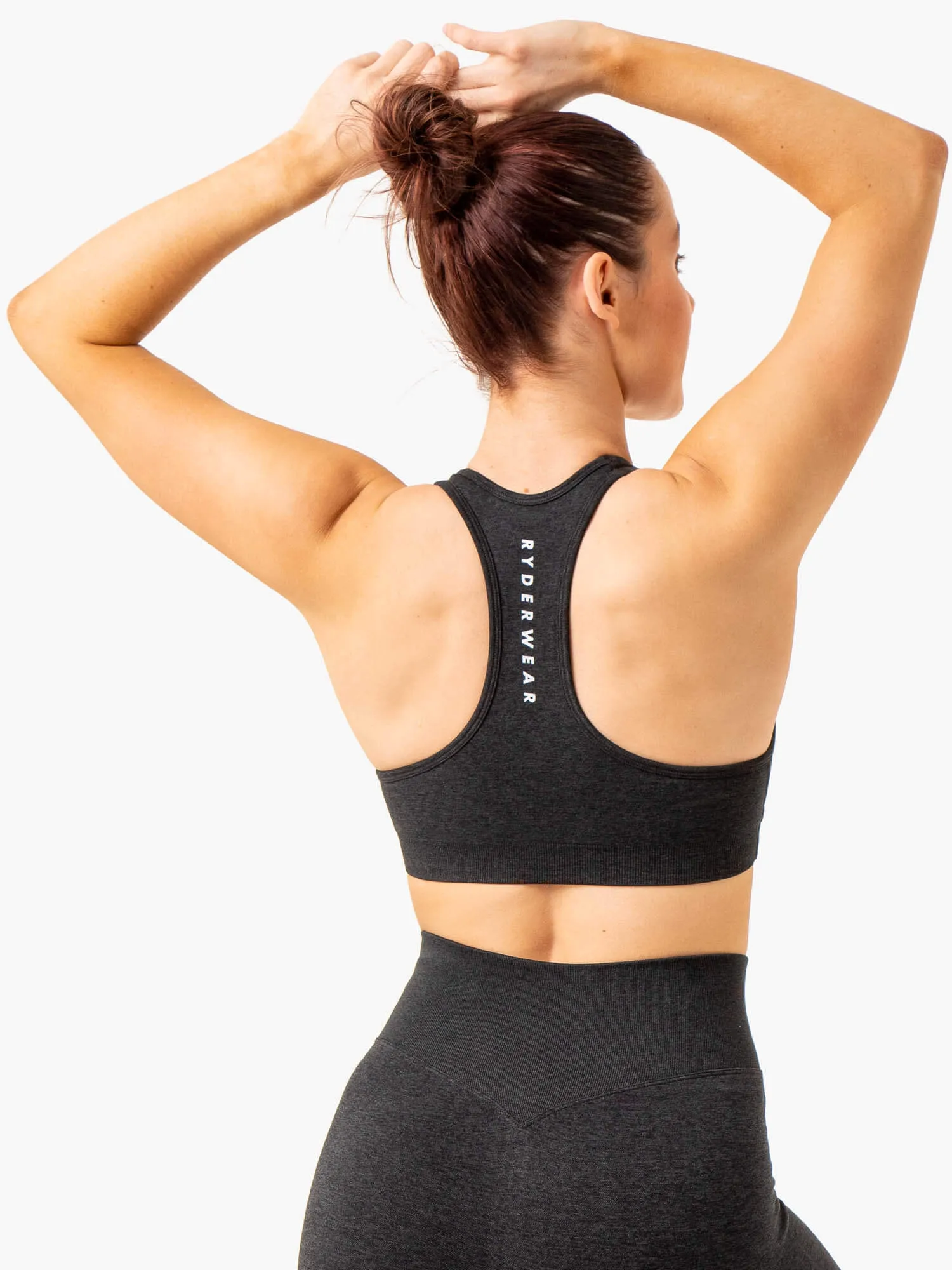 Essential Seamless Cross Over Sports Bra - Black Marl