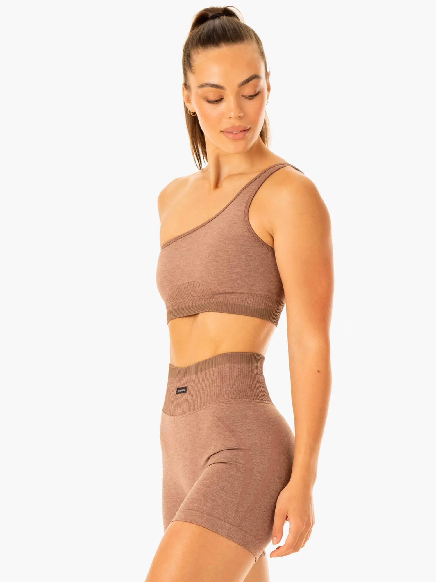 Excel Seamless One Shoulder Sports Bra - Mocha Marl