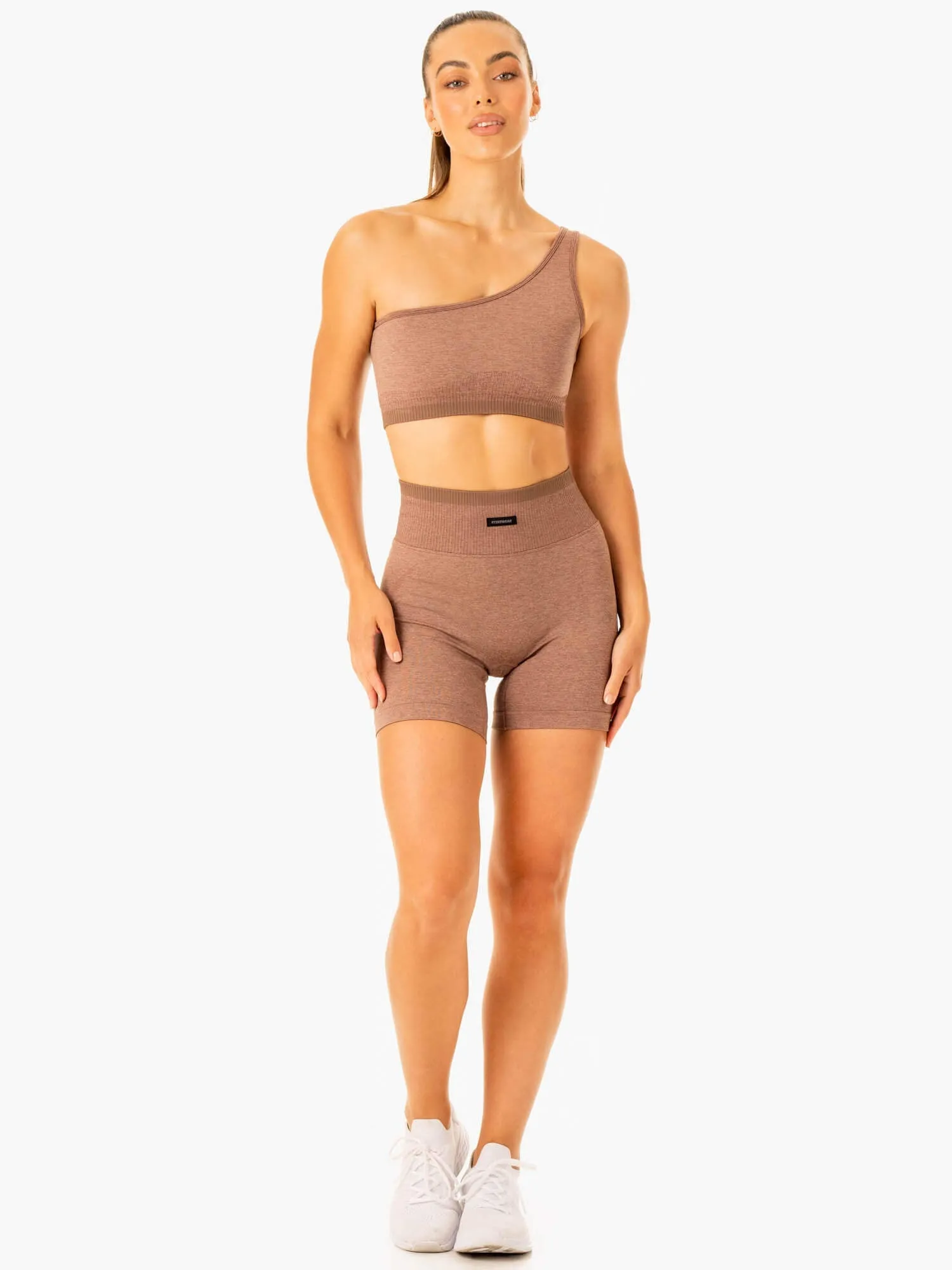 Excel Seamless One Shoulder Sports Bra - Mocha Marl