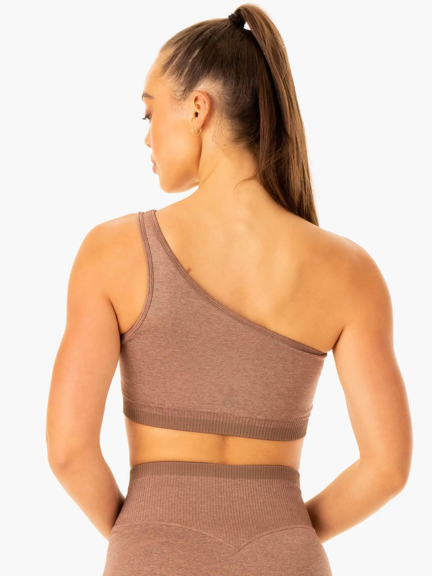 Excel Seamless One Shoulder Sports Bra - Mocha Marl