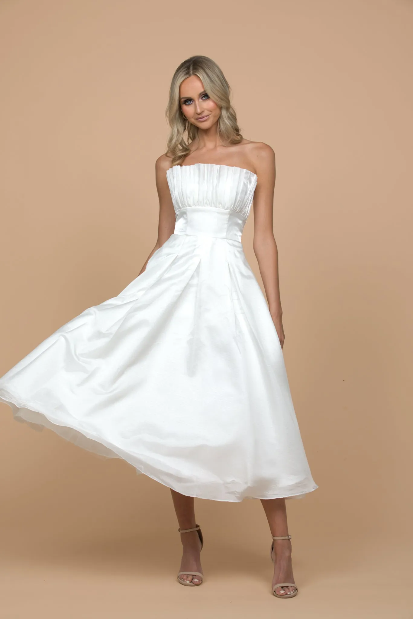 Farra Strapless Ruffle A-line