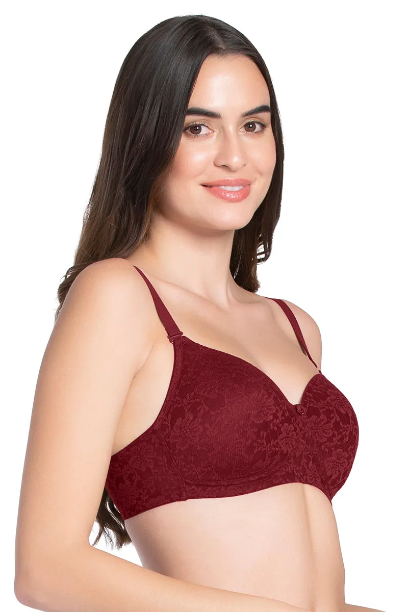 Floral Romance Padded Non-wired Lace Bra - Burgundy Wine Lace