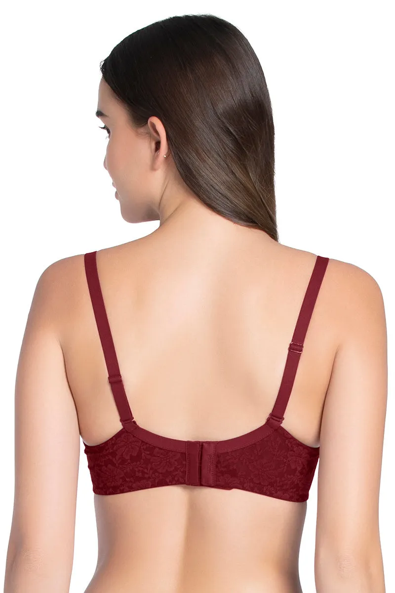 Floral Romance Padded Non-wired Lace Bra - Burgundy Wine Lace