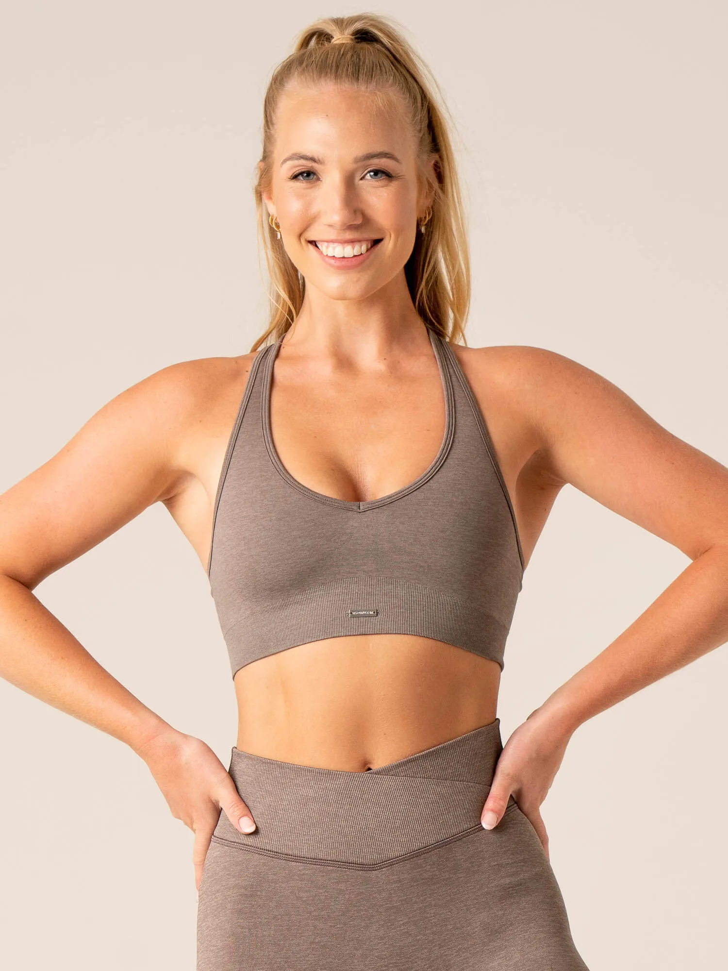 Focus Seamless Sports Bra - Taupe Marl