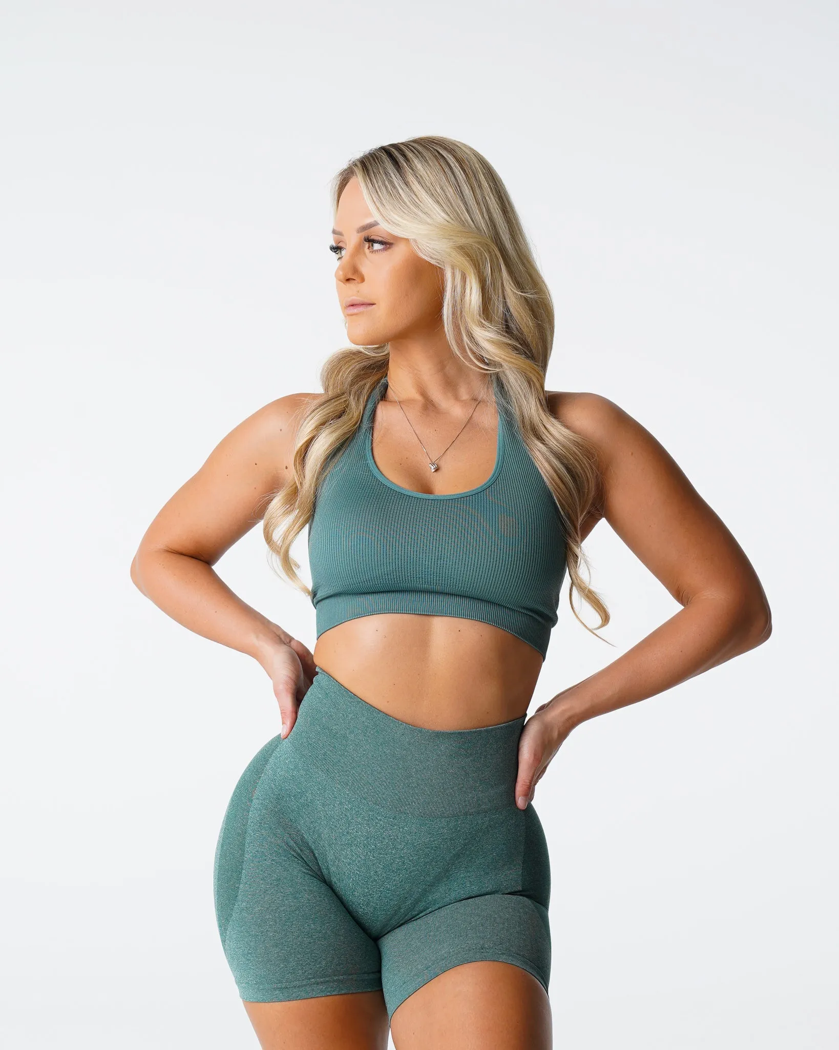 Forest Green Limitless Ribbed Seamless Halter Bra