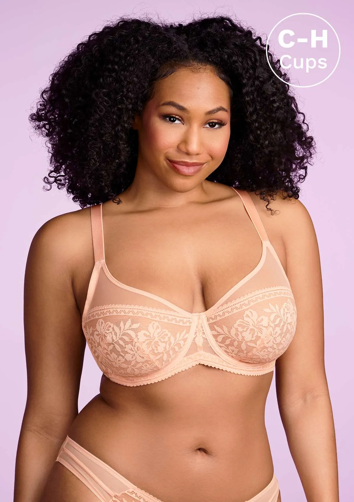 Gladioli Peach Lace Unlined Underwire Bra Set