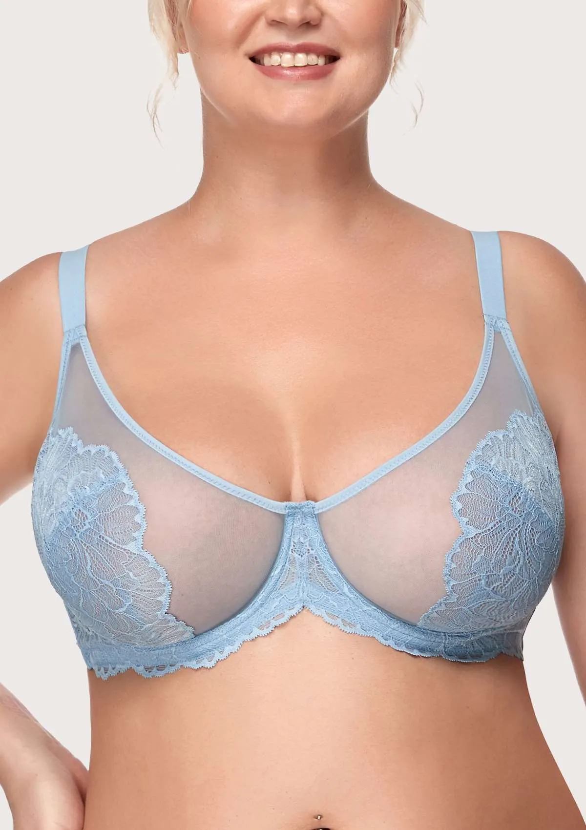 HSIA Blossom Unlined Storm Blue Lace Bra Set