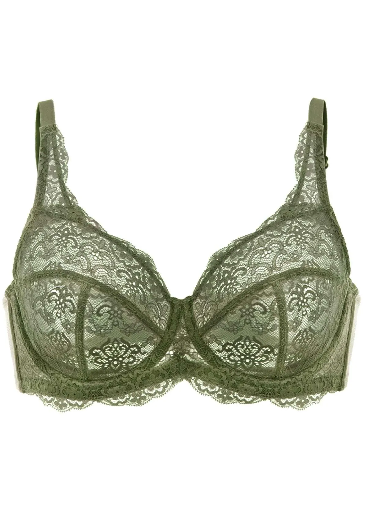 HSIA Dark Green All-Over Floral Lace Bra