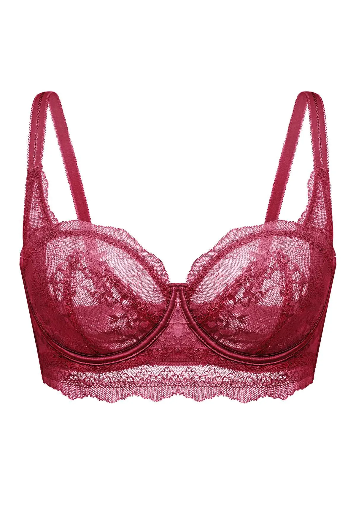 HSIA Floral Lace Unlined Bridal Burgundy Balconette Bra Set