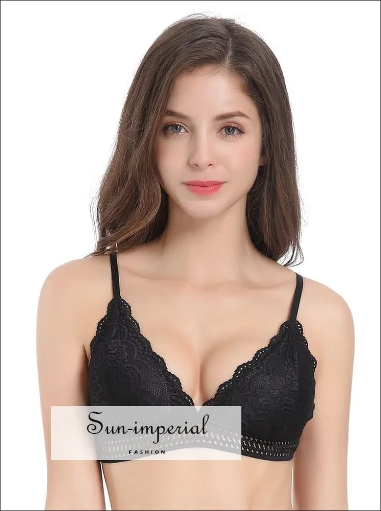 Lace French Style Bralette Seamless Deep V Lace Bra Wireless thin