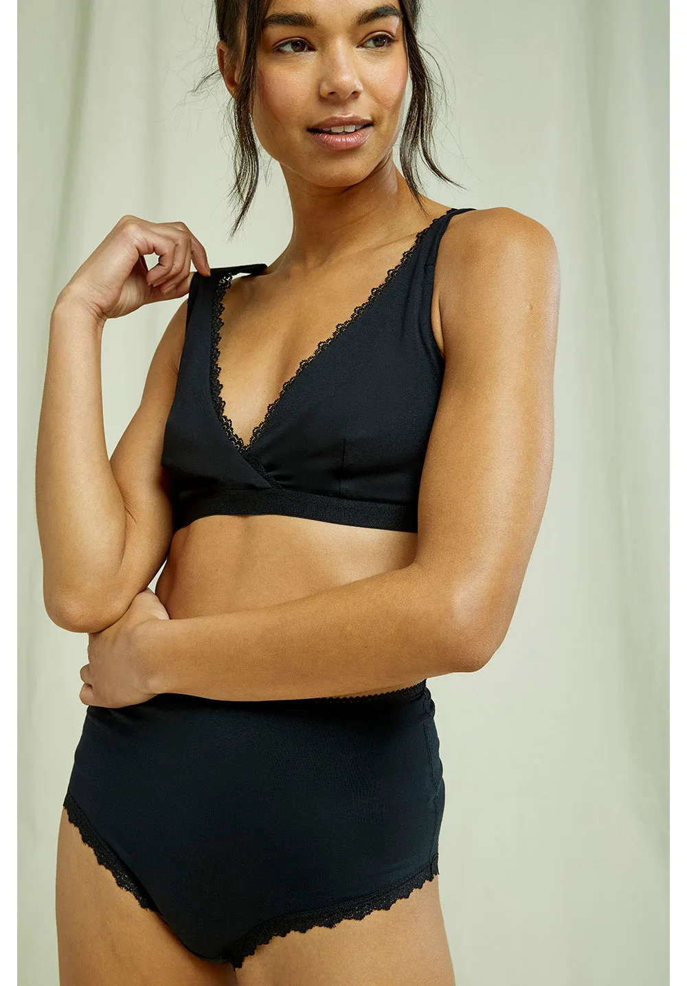 Lace Trim Triangle Bra in Black