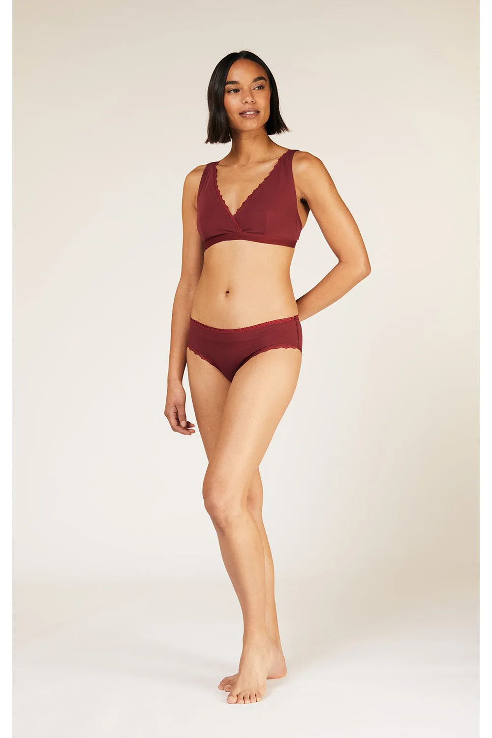 Lace Trim Triangle Bra in Burgundy