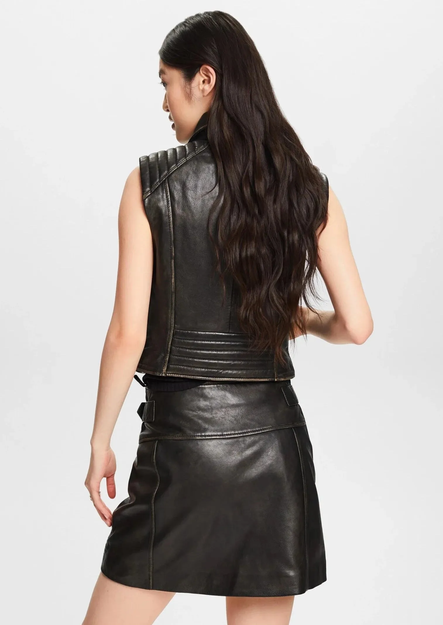 Leather Moto Vest Black