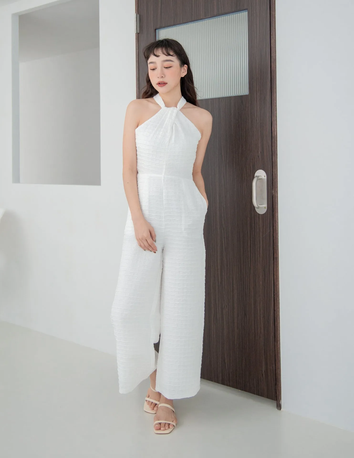 Madeline Textured Jumpsuit in White