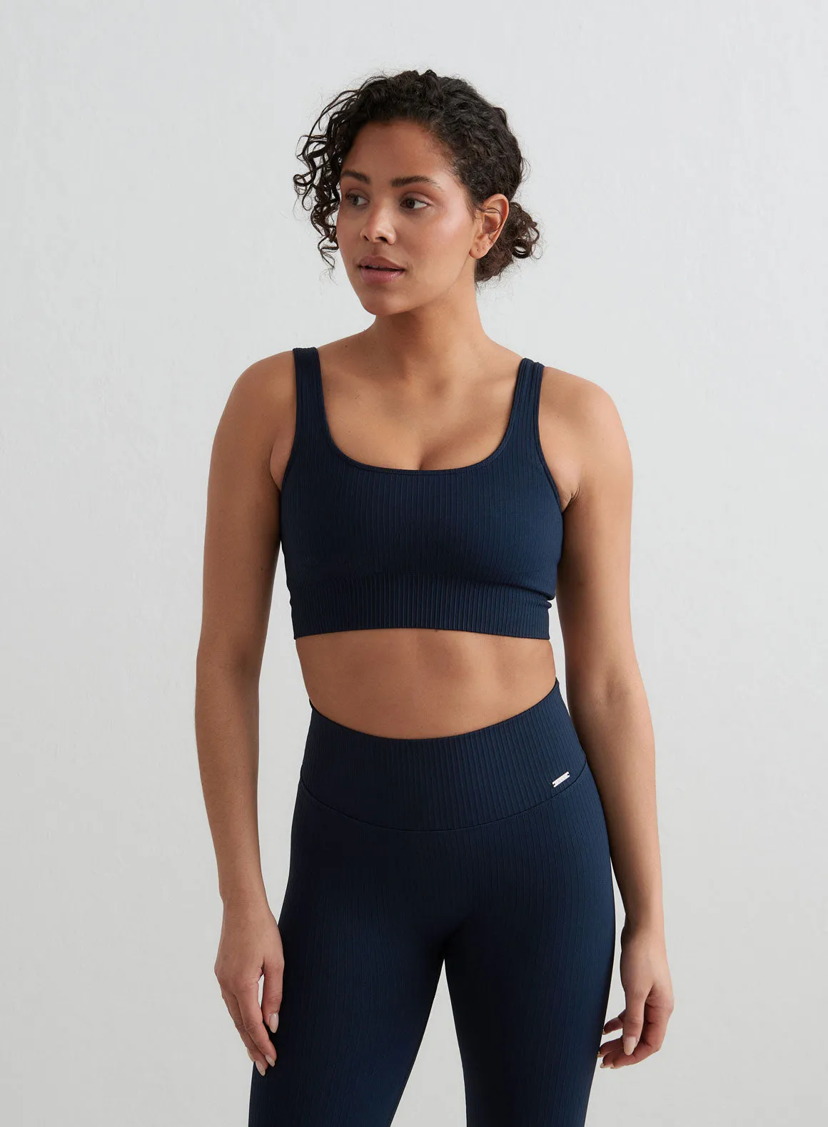 Navy Ribbed Seamless Bra