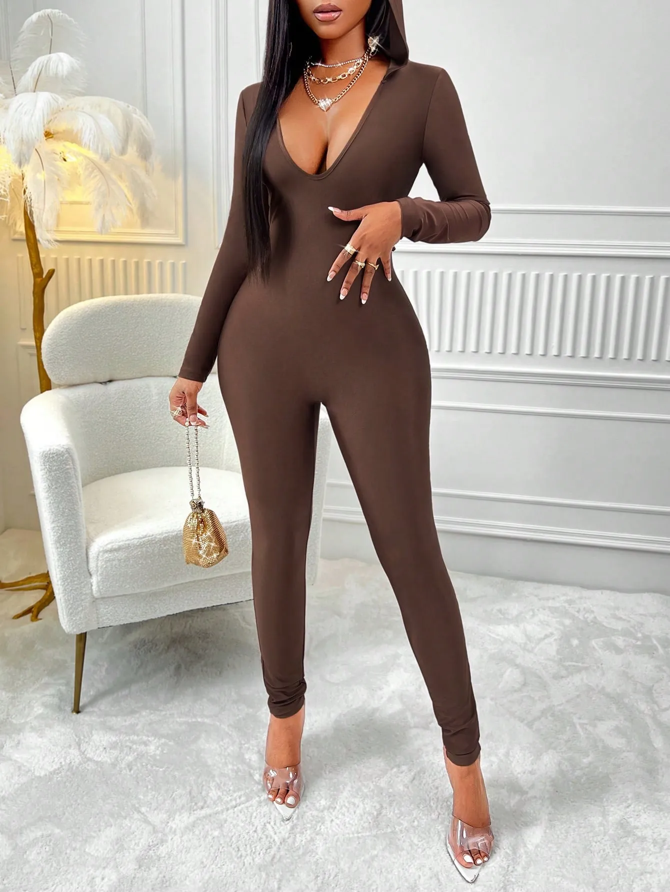 Plunging Neck Backless Jumpsuit