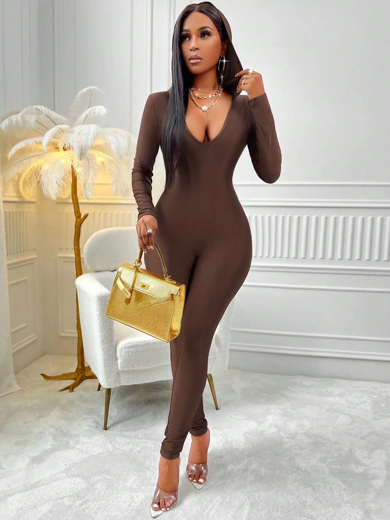 Plunging Neck Backless Jumpsuit